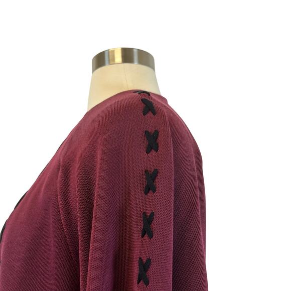 Misook jacket Cardigan burgundy knit midi hook closure X stitch Women’s size  0X - Picture 4 of 8